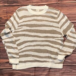 a new day Beige and White Striped Crewneck Sweater
